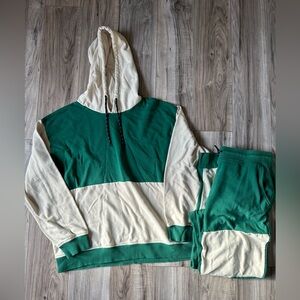 Edgar and Ash Sweat Set Color blocked Hoodie & Jogger in Green & Tan Size XL